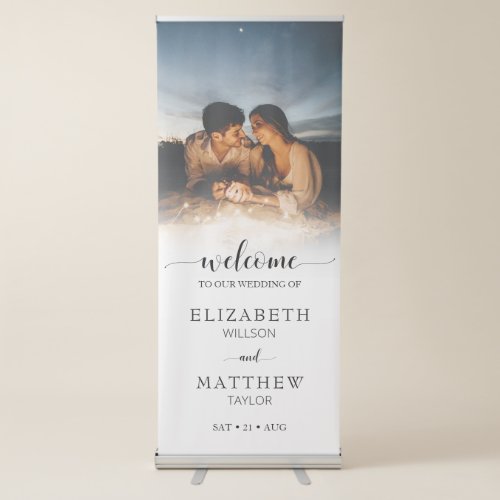 Modern Script Vertical Photo Wedding Welcome Retractable Banner