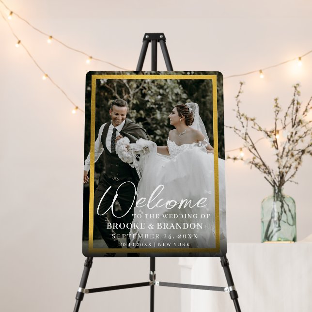 Modern Script Vertical Photo Wedding Welcome Sign (In Situ (Stand))