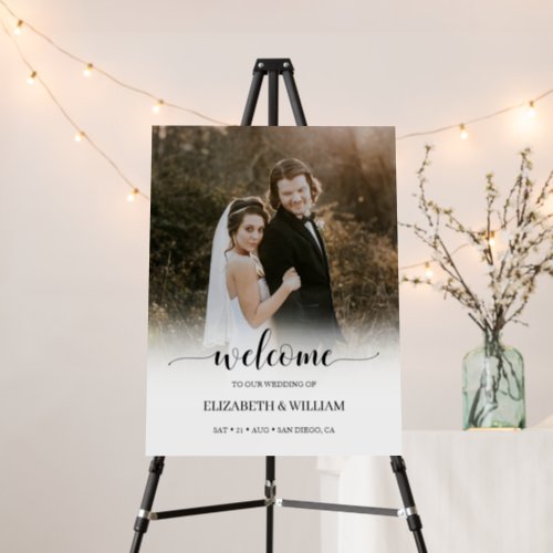 Modern Script Vertical Photo Wedding Welcome Sign