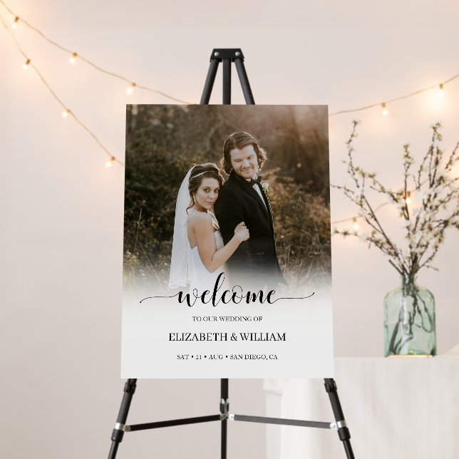 Modern Script Vertical Photo Wedding Welcome Sign (In Situ (Stand))
