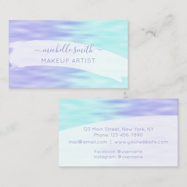 Modern Script Violet Aqua Blue Pastel Ombre Chic Business Card (Front/Back)
