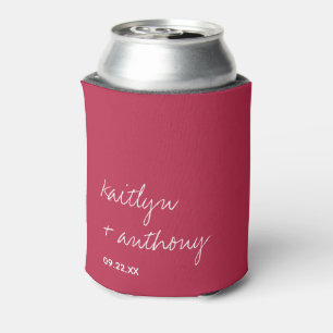 Modern Script Viva Magenta Minimalistic Wedding Can Cooler