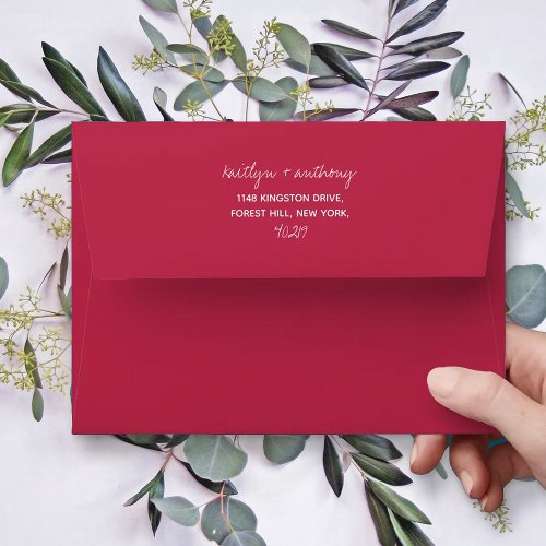Modern Script Viva Magenta Minimalistic Wedding Envelope