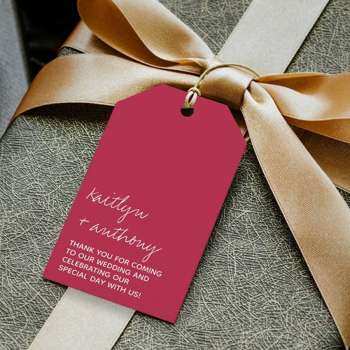 Modern Script Viva Magenta Minimalistic Wedding Gift Tags