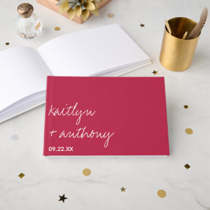 Modern Script Viva Magenta Minimalistic Wedding Guest Book