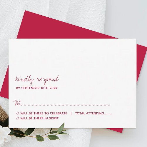 Modern Script Viva Magenta Minimalistic Wedding RSVP Card