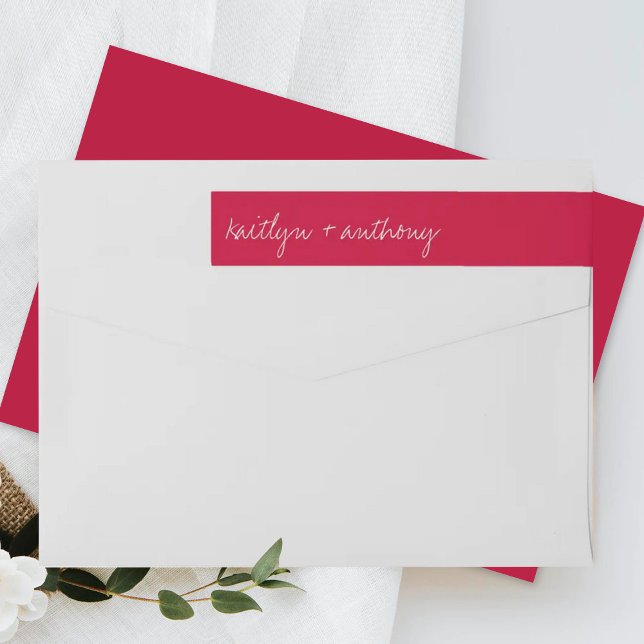 Modern Script Viva Magenta Minimalistic Wedding Wrap Around Label (Creator Uploaded)
