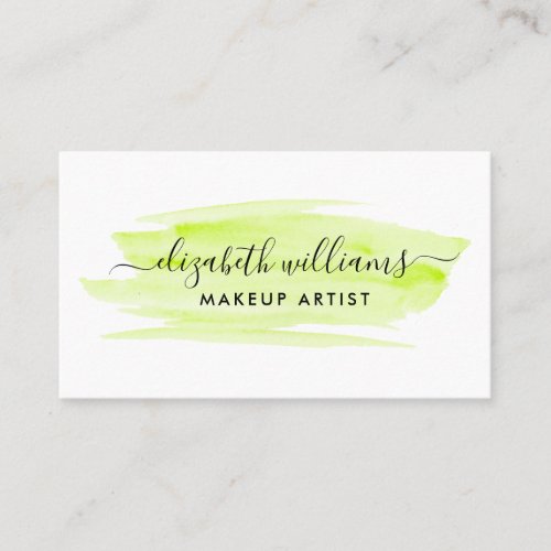 Modern Script Watercolor Brushstroke  Lime Business Card