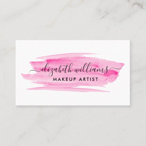 Modern Script Watercolor Brushstroke  Pink Business Card