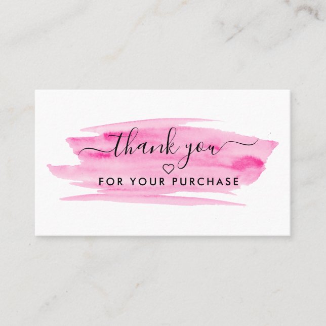 Modern Script Watercolor Brushstroke Thank You Business Card (Front)