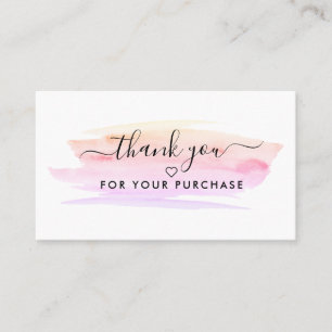 Modern Script Watercolor Brushstroke Thank You Business Card