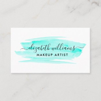 Modern Script Watercolor Brushstroke | Turquoise Business Card by TheBusinessCardStore at Zazzle