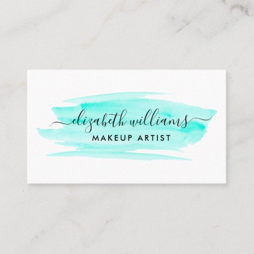 Modern Script Watercolor Brushstroke  Turquoise Business Card