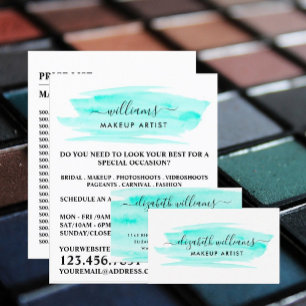 Modern Script Watercolor Brushstroke Turquoise Business Card