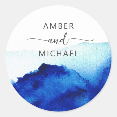 Modern Script Watercolor Indigo Blue Envelope Seal