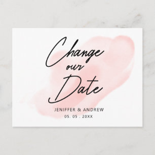 modern script watercolor wash change the date postcard