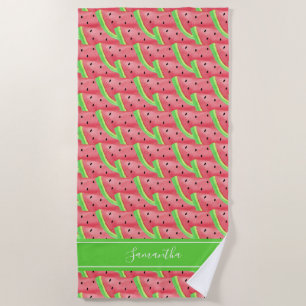 Modern Script Watercolor Watermelon Personalized Beach Towel
