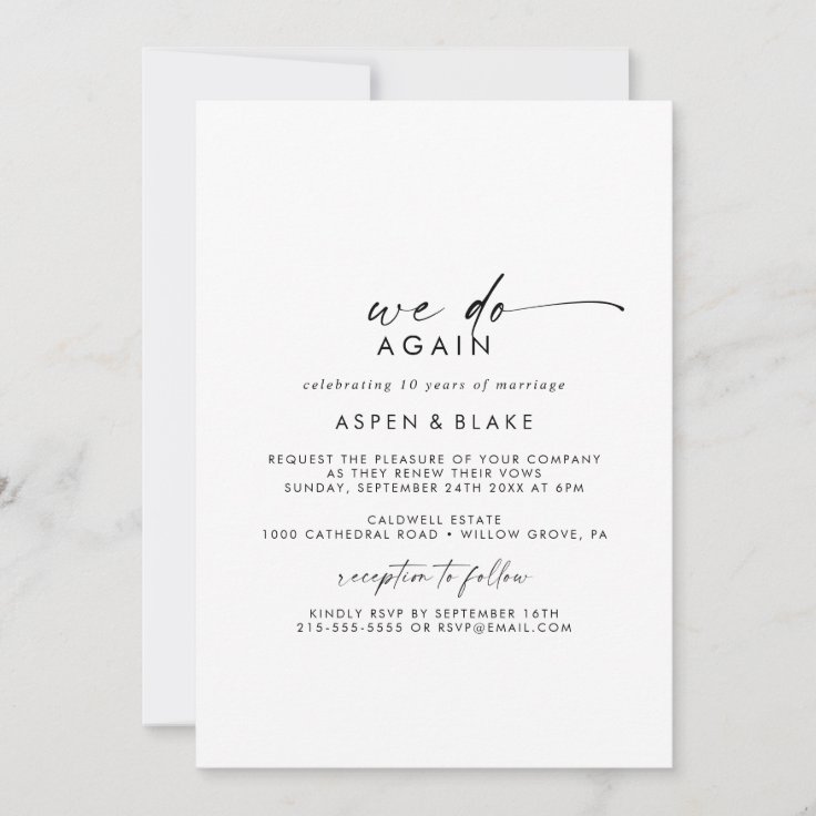 Modern Script We Do Again Vow Renewal Invitation | Zazzle