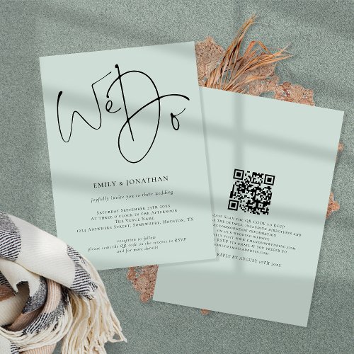 Modern Script We Do Mint QR Code Wedding Invitation