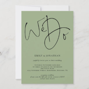 Modern Script We Do Sage Green QR Code Wedding Invitation