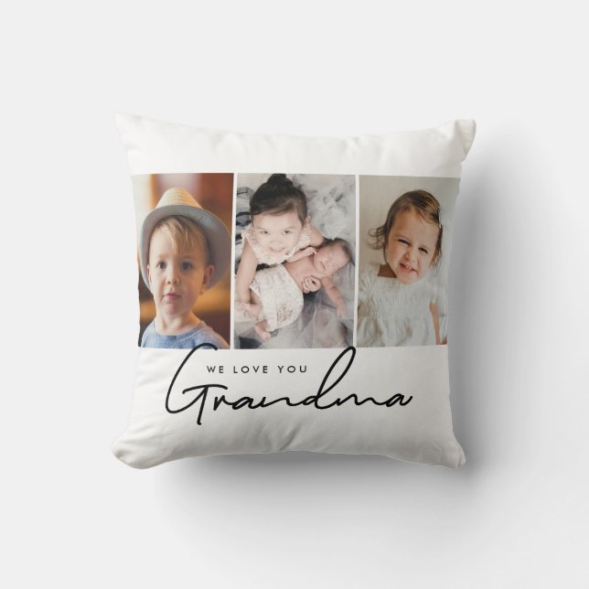 Modern Script We love you Grandma Custom photos Throw Pillow (Front)