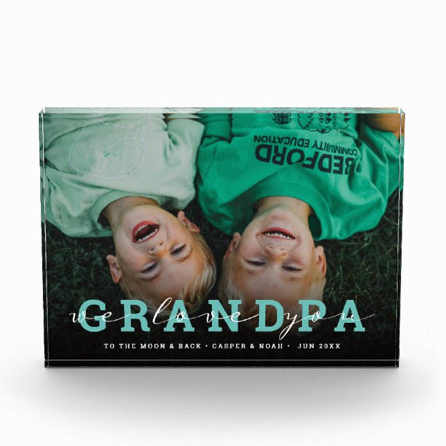 Modern Script 'We Love You - Grandpa' Glass Photo Block (Front)