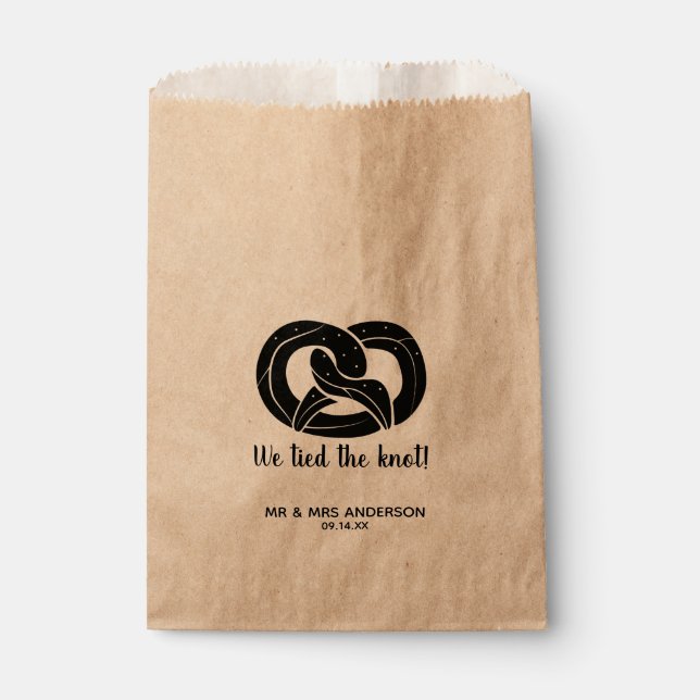 Modern Script We Tied the Knot Pretzel Wedding Favor Bag (Front)