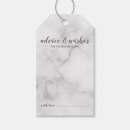 Modern Script Wedding Advice  Wishes White Marble Gift Tags