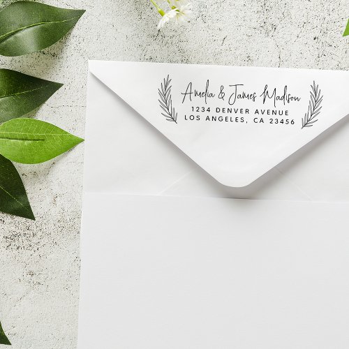 Modern Script Wedding Boho Leaves Return Address Rubber Stamp