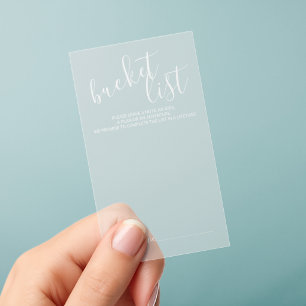 Modern Script Wedding Bucket List Card Clear Business Cards