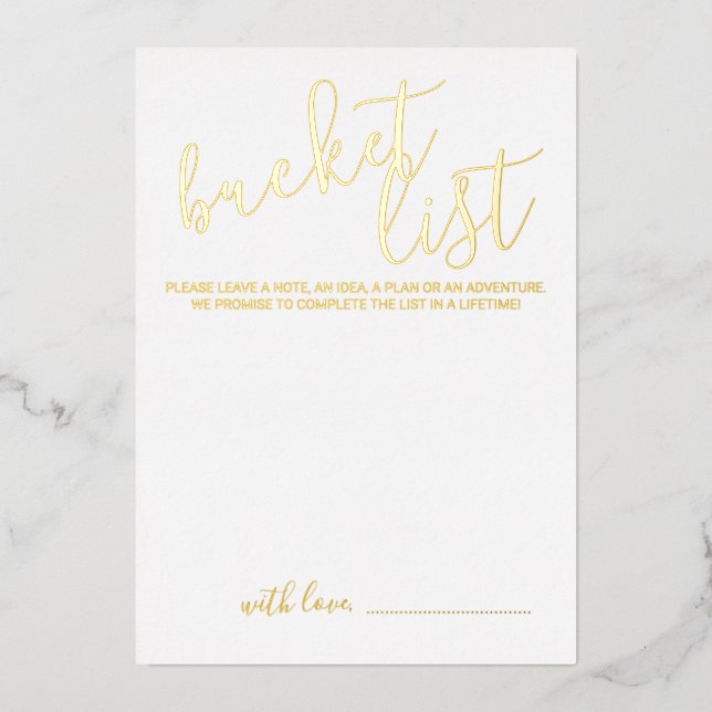 Modern Script Wedding Bucket List Gold Foil Invitation (Front)