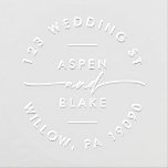 Modern Script Wedding Circular Address Embosser<br><div class="desc">This modern script wedding circular address embosser is perfect for a simple wedding. The simple design features unique industrial lettering typography with modern boho style.</div>