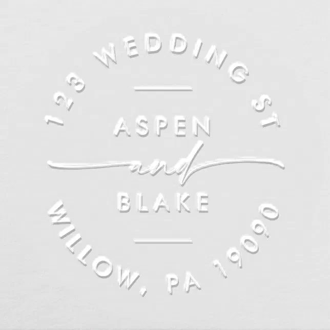 Modern Script Wedding Circular Address Embosser Zazzle