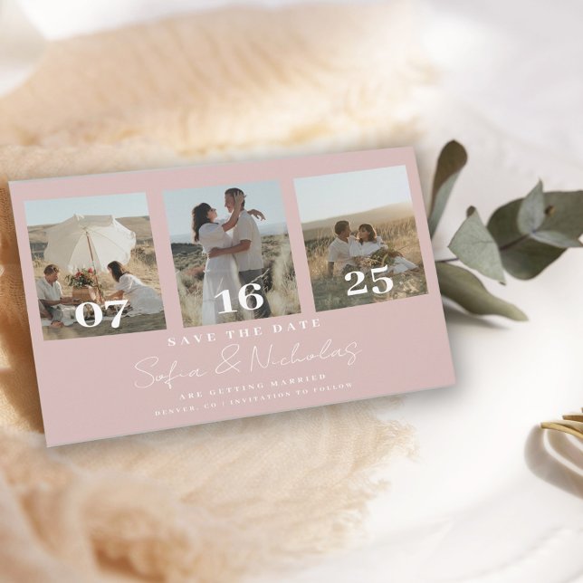 Modern Script Wedding Collage Blush Pink Save The Date (Creator Uploaded)