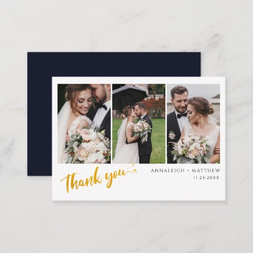 Modern Script Wedding Couples Photos Thank You Note Card