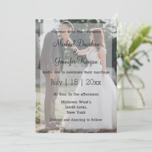 modern script wedding day faded photo invitation