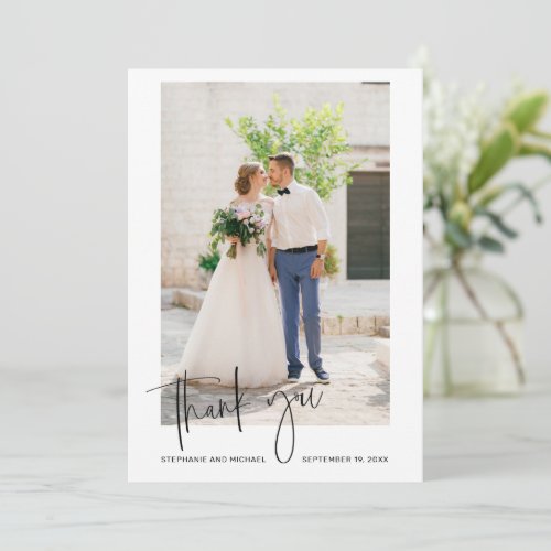 Modern Script Wedding Day Photo Thank You Card