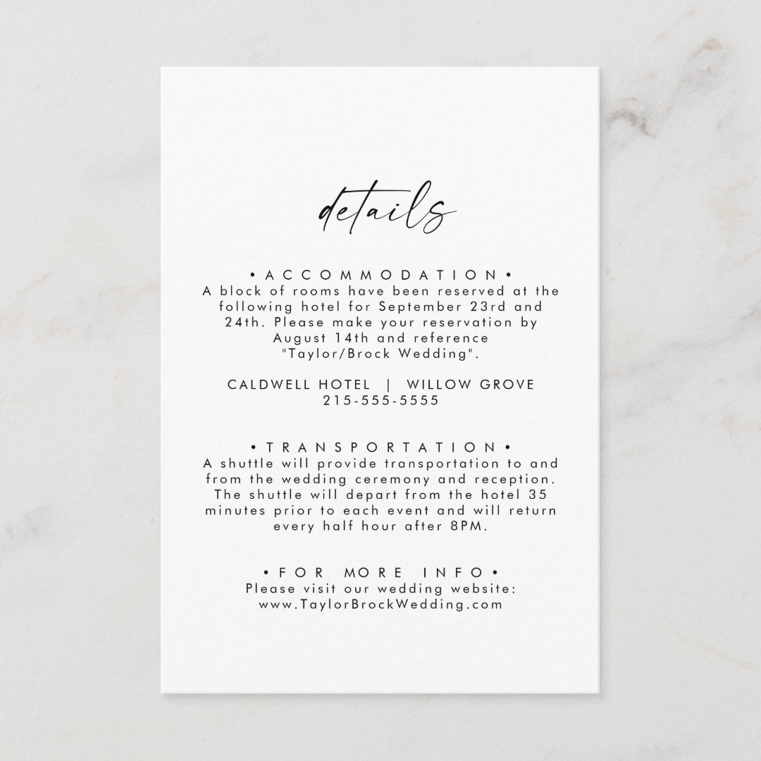 Modern Script Wedding Details Enclosure Card | Zazzle