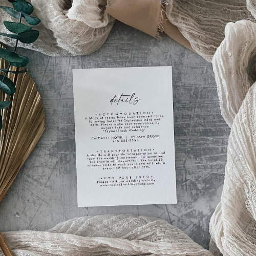 Modern Script Wedding Details Enclosure Card