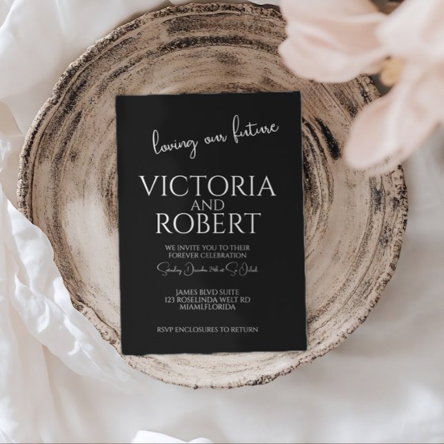 Modern Script Wedding Engagement Black Quote Invitation (Creator Uploaded)