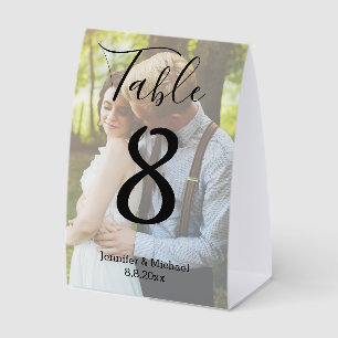 modern script wedding faded photo chic paper table tent