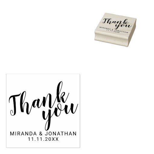 Modern Script Wedding Favor Thank You Rubber Stamp | Zazzle