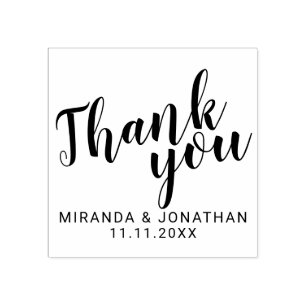 Modern Script Wedding Favor Thank You Rubber Stamp