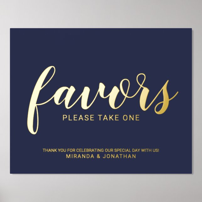 Modern Script Wedding Favors Navy and Gold  Foil Prints (Front)