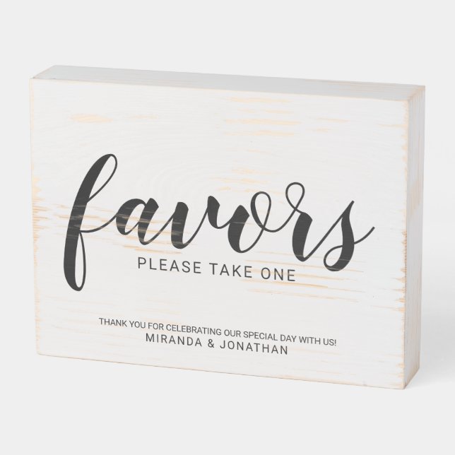 Modern Script Wedding Favors Wood Sign (Angled Horizontal)