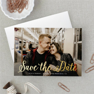 Modern Script Wedding Foil Save The Date Card