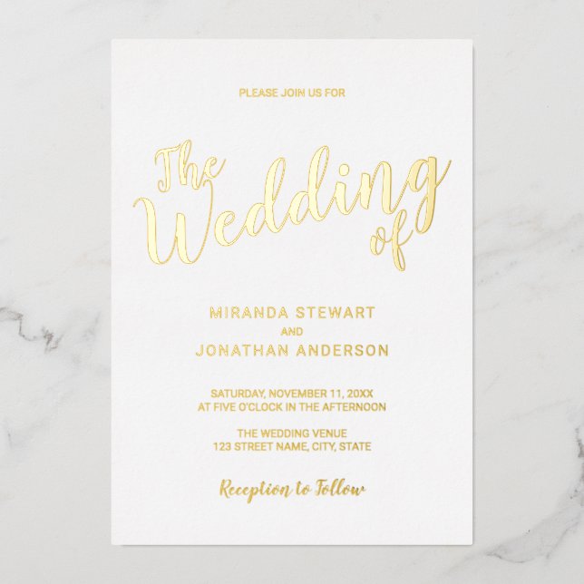 Modern Script Wedding Gold  Foil Invitation (Front)