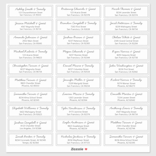 Modern Script Wedding Guest Names Address Sticker (Sheet)
