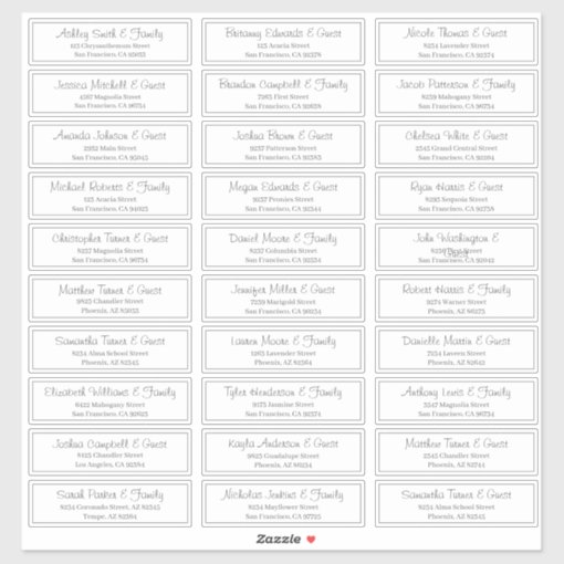 Modern Script Wedding Guest Names Address Sticker | Zazzle