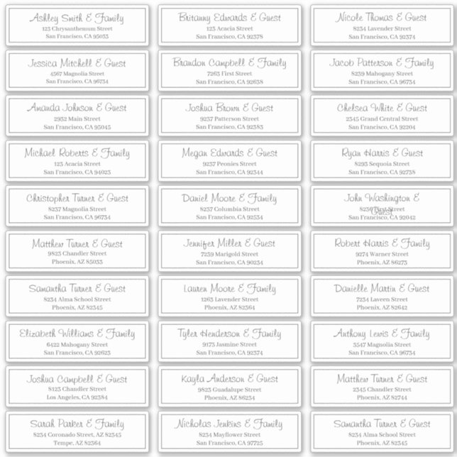 Modern Script Wedding Guest Names Address Sticker (Front)